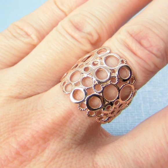 Rose Sterling Silver Wide Ring Italy 6 - Picture 6 of 7